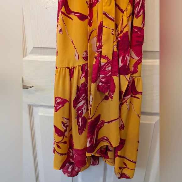 Color Me Courtney Eleanor Wrap yellow maxi belted Dress Floral Long Sleeves M - Picture 7 of 11